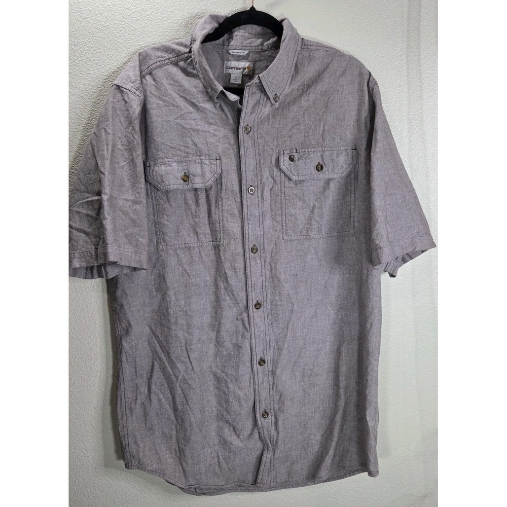 Carhartt Loose Fit Short Sleeve Button Up Shirt Men's‎ L Gray Workwear
